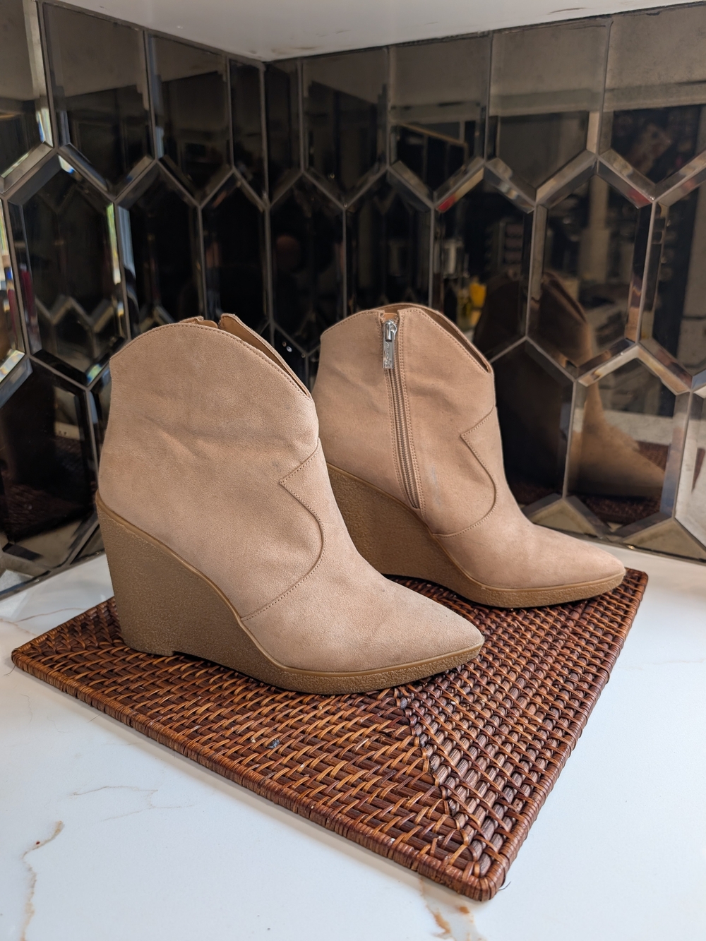 Jessica Simpson Women's Tan Suede Wedge Booties - Stylish Ankle Boots